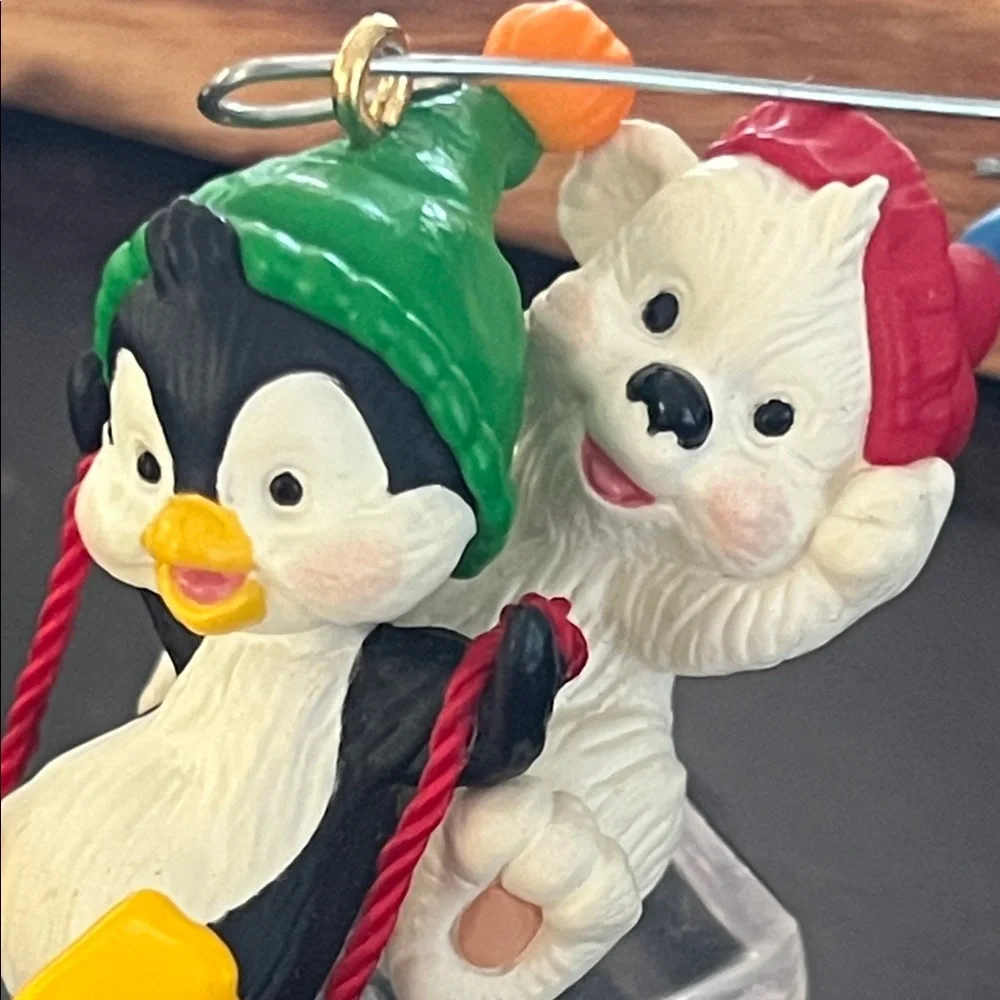 Hallmark Penguin and Polar Bear Ornament - Green, Red, Blue, Yellow